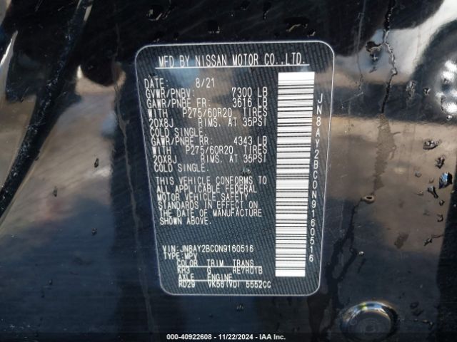 JN8AY2BC0N9160516 Nissan Armada Sl 2wd
