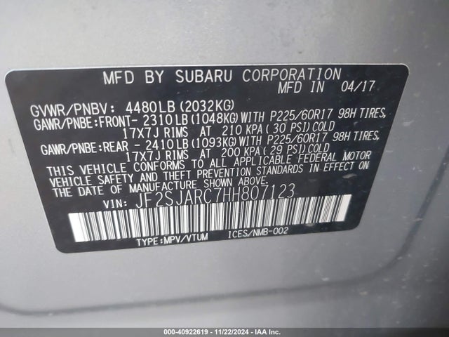 JF2SJARC7HH807123 Subaru Forester 2.5i Limited