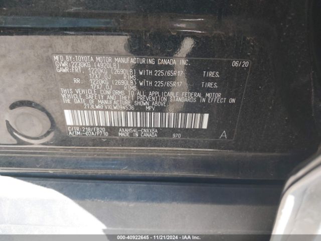 2T3LWRFVXLW094536 Toyota Rav4 Hybrid Le