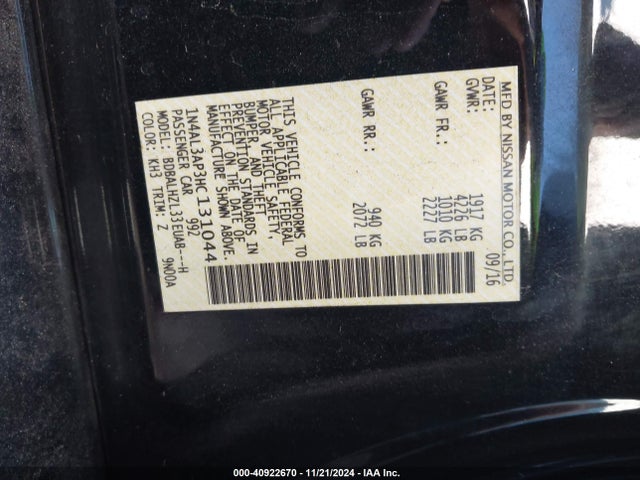 Nissan Altima 2.5 Sr 2017 1N4AL3AP3HC131044 Image 9