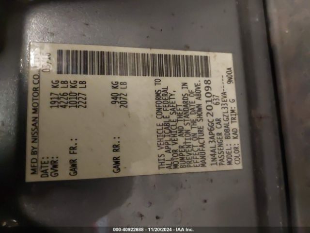 1N4AL3AP6GC201098 Nissan Altima 2.5/2.5 S/2.5 Sl/2.5 Sr/2.5 Sv