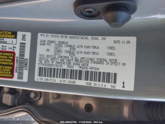 5TFAX5GN2MX192193 Toyota Tacoma Sr5