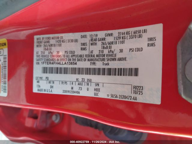 1FTER4FH4LLA13854 Ford Ranger Lariat