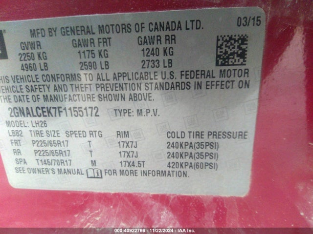 Chevrolet Equinox 2lt 2015 2GNALCEK7F1155172 Image 9