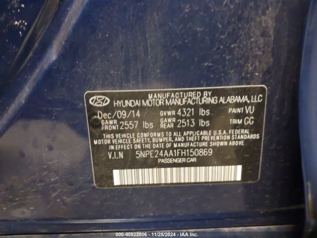 5NPE24AA1FH150869 Hyundai SONATA ECO