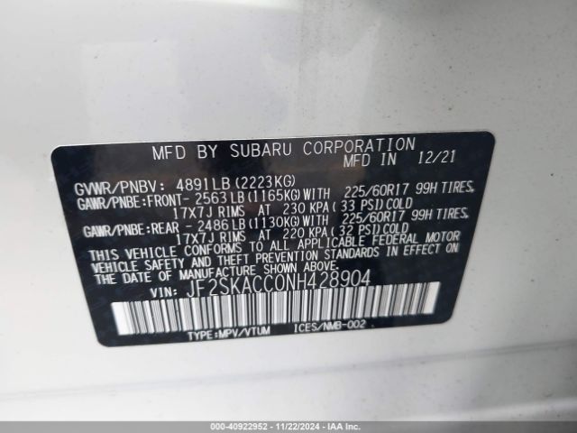 JF2SKACC0NH428904 Subaru Forester