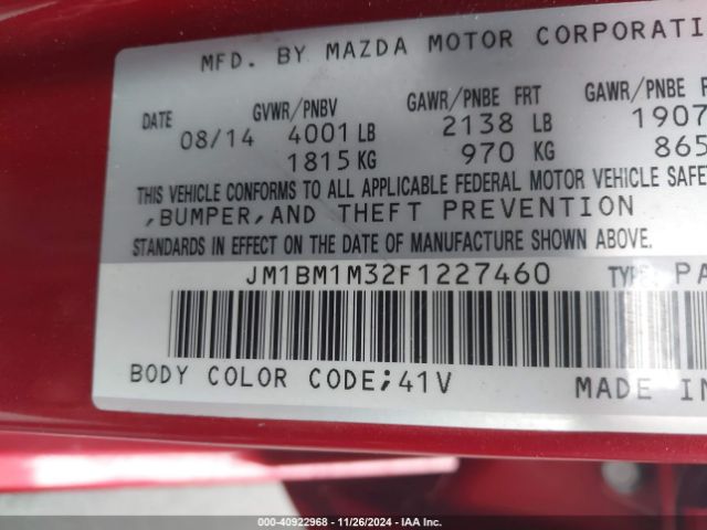JM1BM1M32F1227460 Mazda Mazda3 S Grand Touring