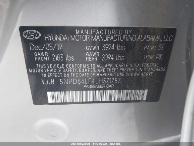 5NPD84LF4LH571757 Hyundai ELANTRA SEL
