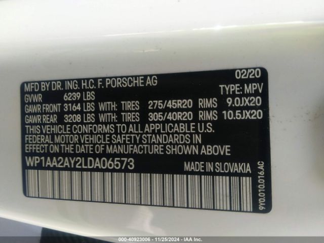 WP1AA2AY2LDA06573 Porsche Cayenne