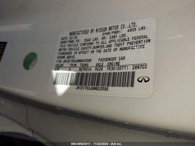 JN1EV7KK4NM600599 Infiniti Q60 Luxe