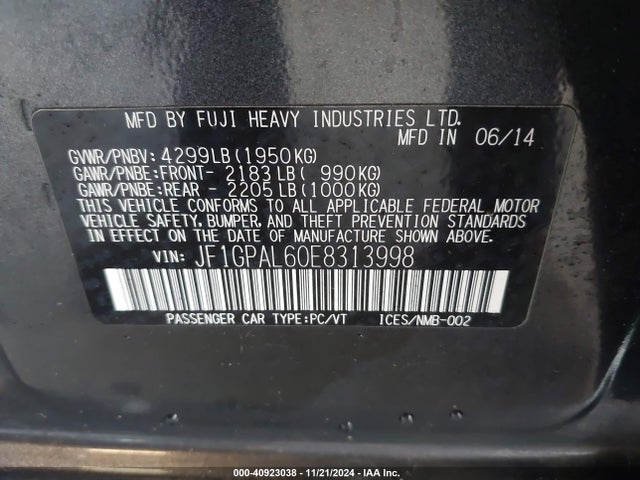JF1GPAL60E8313998 Subaru Impreza 2.0i Sport Premium