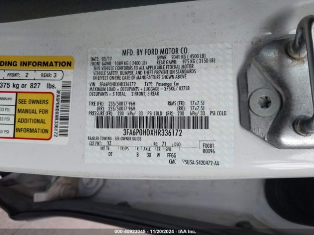 3FA6P0HDXHR336172 Ford FUSION SE