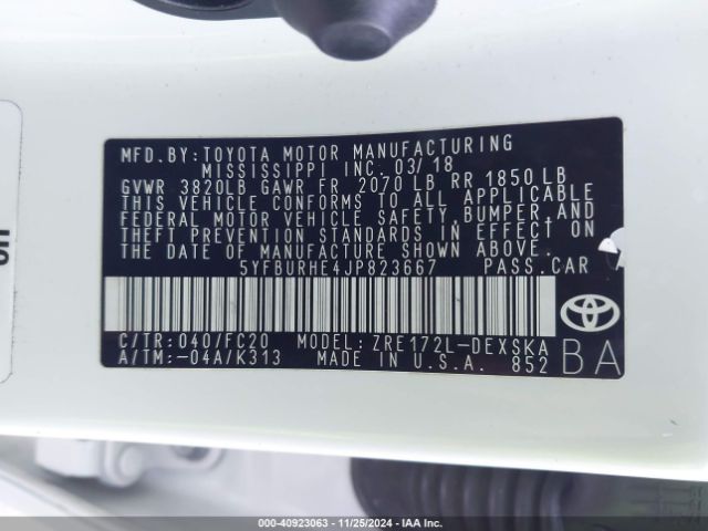 5YFBURHE4JP823667 Toyota Corolla L/le/xle/se/xse