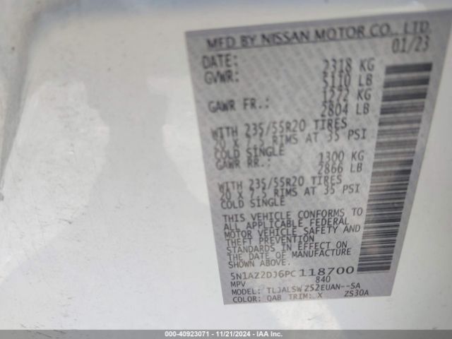5N1AZ2DJ6PC118700 Nissan Murano Platinum Fwd