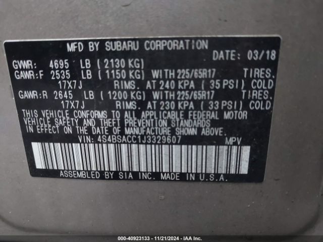 4S4BSACC1J3329607 Subaru Outback 2.5i Premium