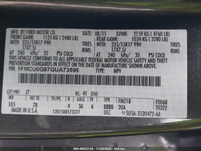 1FMCU0G97GUA73595 Ford ESCAPE SE