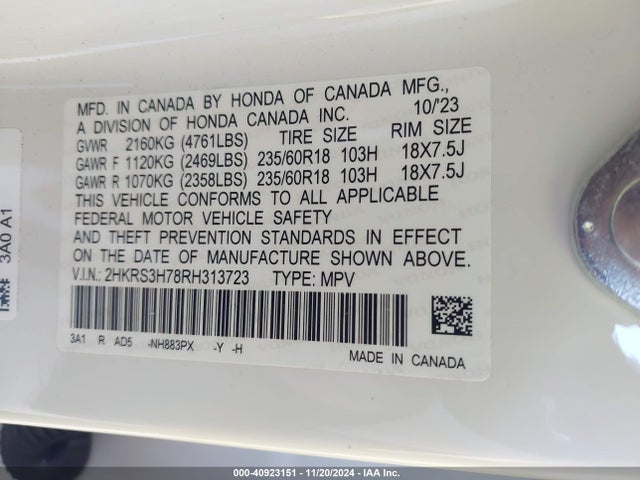 Honda Cr-v Ex-l 2wd 2024 2HKRS3H78RH313723 Image 9
