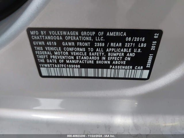 1VWBT7A37FC103096 Volkswagen Passat 1.8t Sport