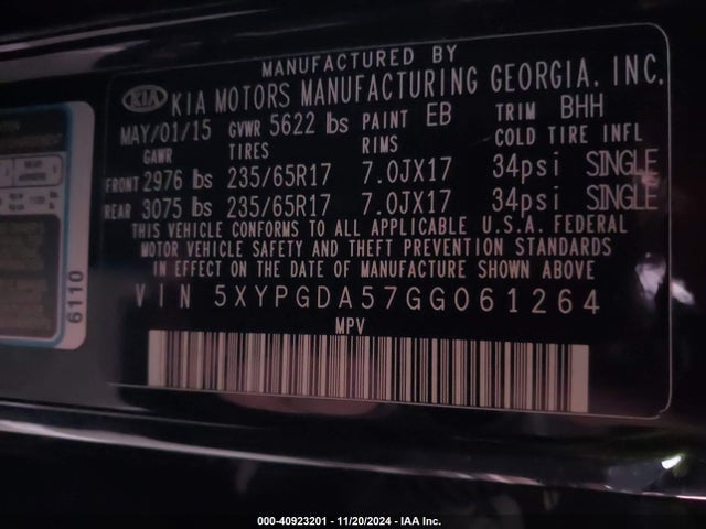 KIA Sorento 3.3l Lx 2016 5XYPGDA57GG061264 Image 9