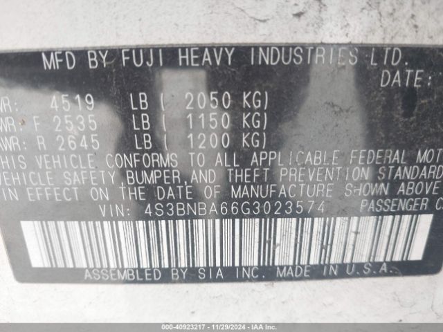 4S3BNBA66G3023574 Subaru Legacy 2.5i
