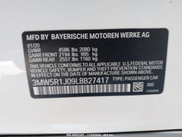 3MW5R1J09L8B27417 BMW 330I
