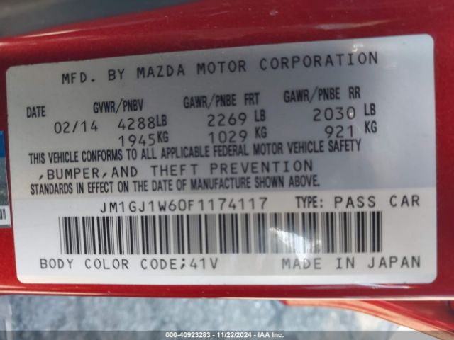 JM1GJ1W60F1174117 Mazda MAZDA6