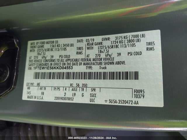 Ford F-150 Xlt 2019 1FTEW1E56KKD04553 Image 9