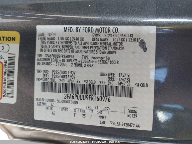 Ford Fusion Hybrid S 2015 3FA6P0UU9FR160976 Image 9