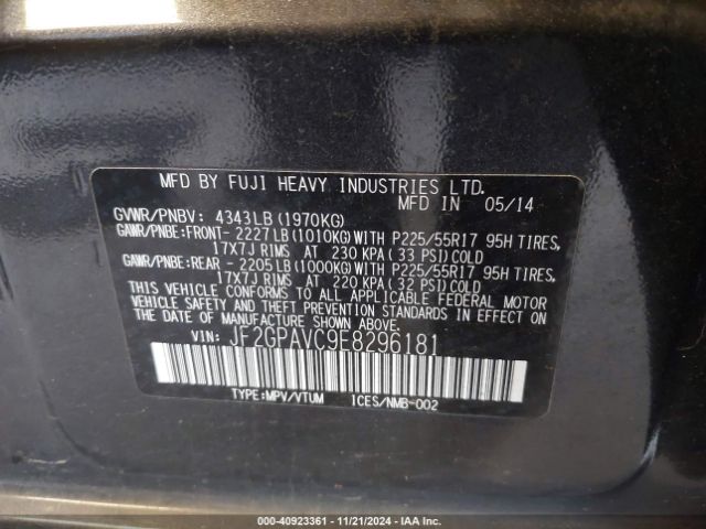 JF2GPAVC9E8296181 Subaru Xv Crosstrek 2.0i Premium