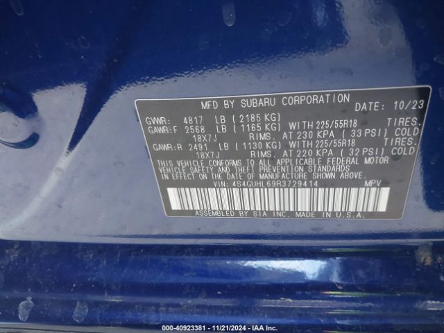 4S4GUHL69R3729414 Subaru Crosstrek Limited