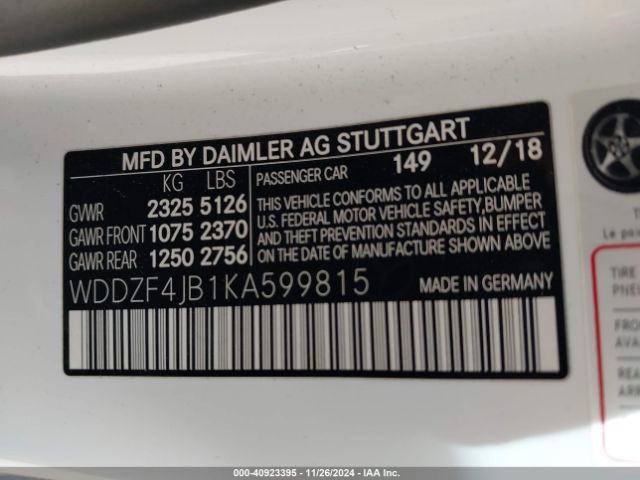 WDDZF4JB1KA599815 Mercedes-Benz E 300