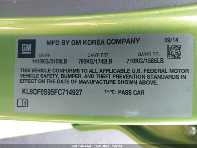 KL8CF6S95FC714927 Chevrolet Spark 2lt Cvt
