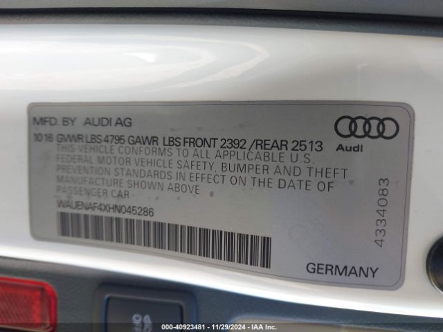 WAUENAF4XHN045286 Audi A4 2.0t Premium