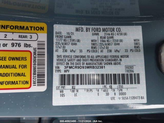 3FMCR9D93MRB32381 Ford Bronco Sport Badlands