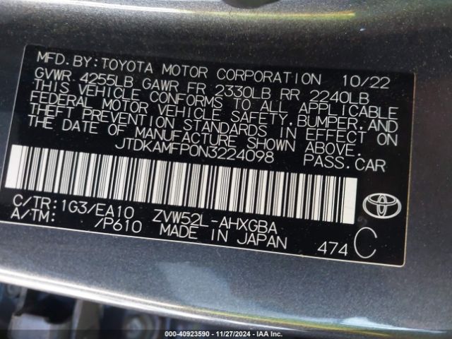 JTDKAMFP0N3224098 Toyota Prius Prime Xle
