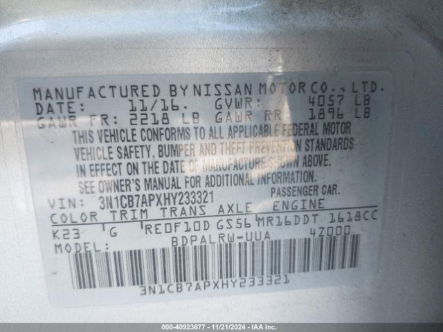 3N1CB7APXHY233321 Nissan Sentra Sr Turbo