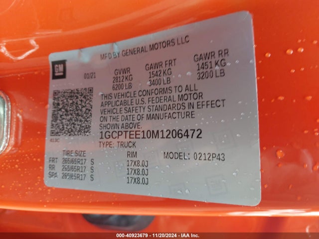 1GCPTEE10M1206472 Chevrolet Colorado 4wd  Short Box Zr2