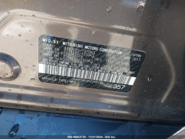 JA4AP3AU9HZ048746 Mitsubishi Outlander Sport 2.0 Es