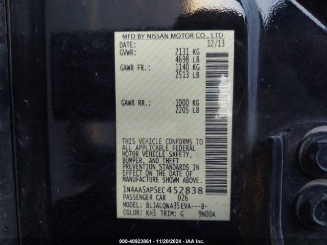 1N4AA5AP5EC452838 Nissan Maxima 3.5 S/3.5 Sv