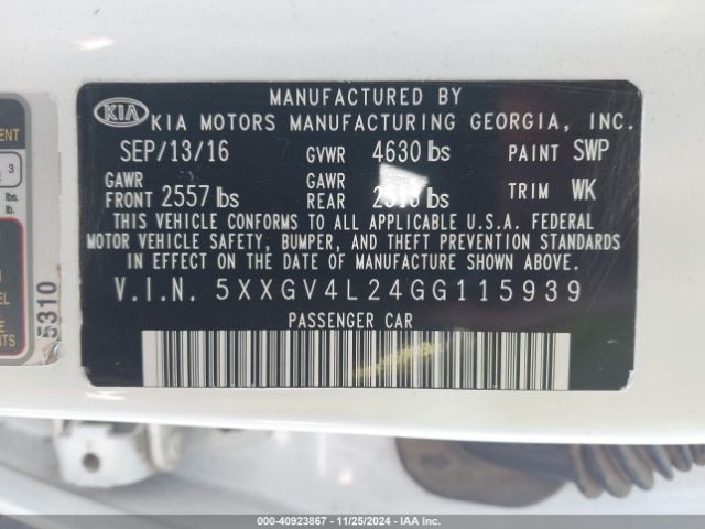 5XXGV4L24GG115939 KIA Optima Sxl Turbo
