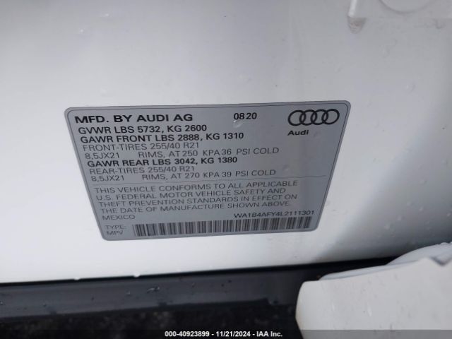 WA1B4AFY4L2111301 Audi Sq5 Premium Plus Tfsi Quattro Tiptronic