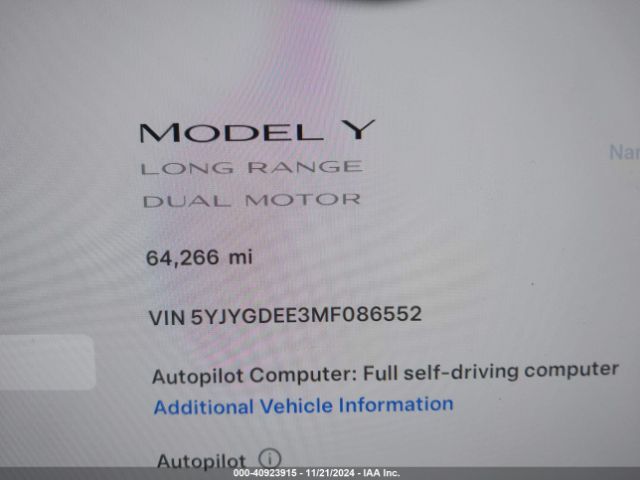 5YJYGDEE3MF086552 Tesla Model Y Long Range Dual Motor All-wheel Drive