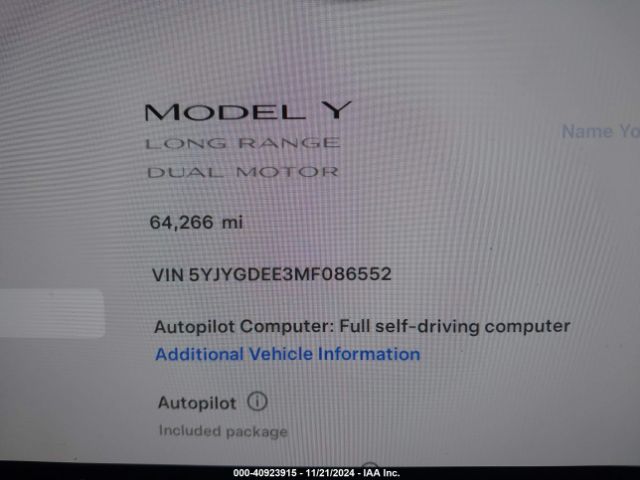 5YJYGDEE3MF086552 Tesla Model Y Long Range Dual Motor All-wheel Drive
