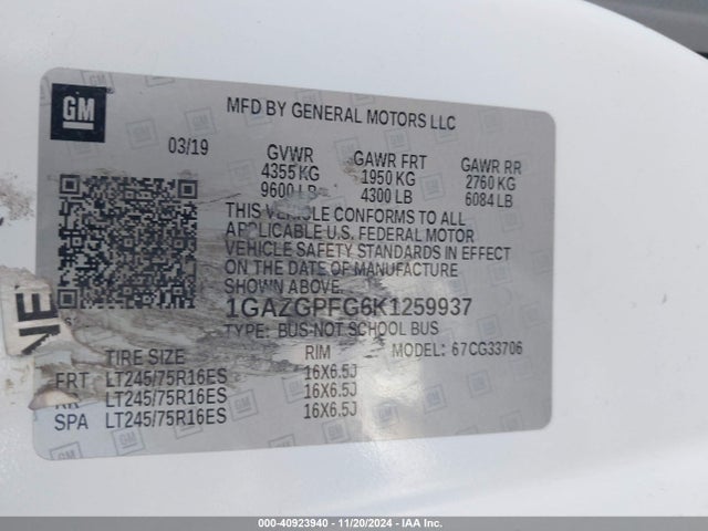 Chevrolet Express 3500 Lt 2019 1GAZGPFG6K1259937 Image 9