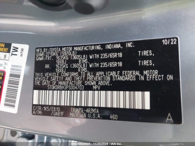 Toyota Highlander Xle 2023 5TDKDRBH3PS004703 Image 9