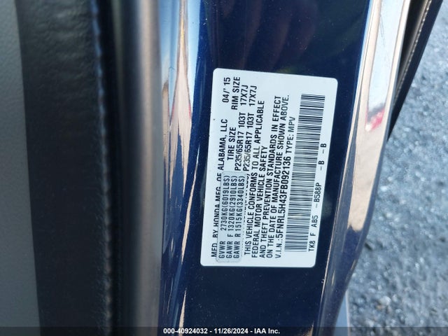 Honda ODYSSEY EX 2015 5FNRL5H43FB092136 Image 9