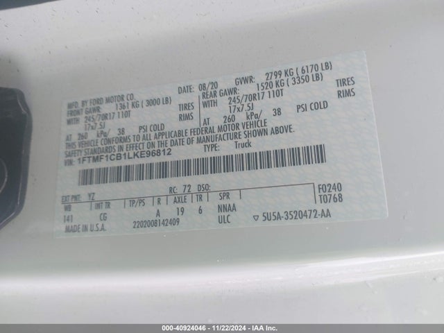 Ford F-150 Xl 2020 1FTMF1CB1LKE96812 Image 9