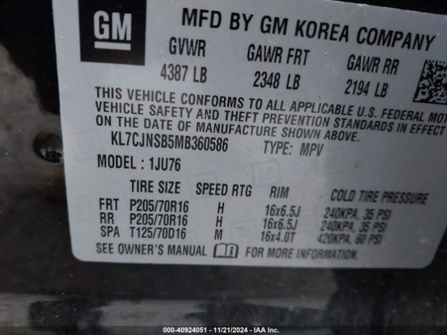 KL7CJNSB5MB360586 Chevrolet Trax Awd Ls