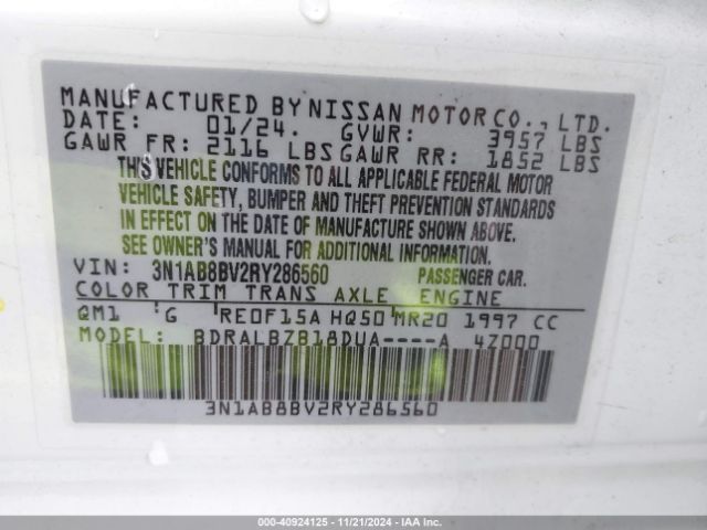 3N1AB8BV2RY286560 Nissan Sentra S Xtronic Cvt