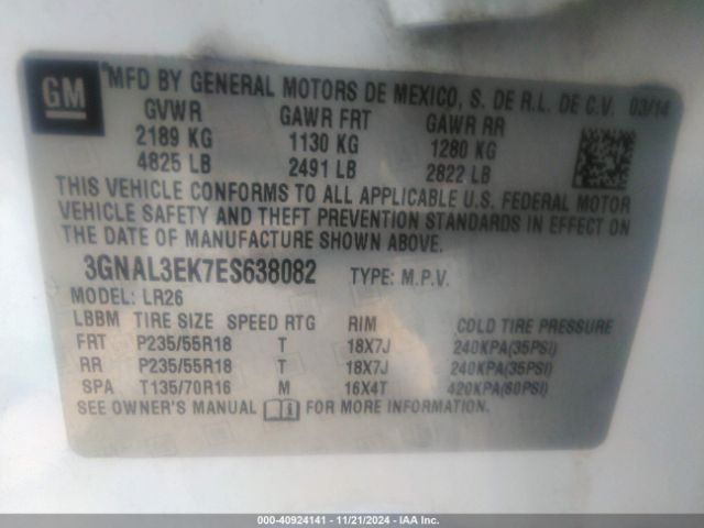 3GNAL3EK7ES638082 Chevrolet Captiva Sport Lt